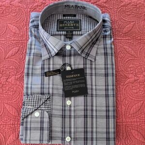 Jos. A. Bank Men's Checkered Dress Shirt - Gray and White